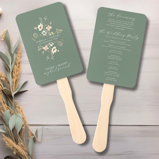 Sage Green Wildflower Floral Wedding Program Fan (Creator Uploaded)