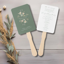 Sage Green Wildflower Floral Wedding Program Fan