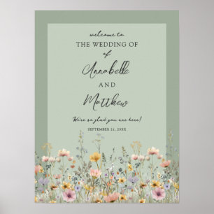 Sage Green Wildflower Floral Wedding Welcome Sign