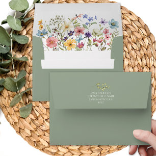Sage Green Wildflower Garden Bridal Shower  Envelope