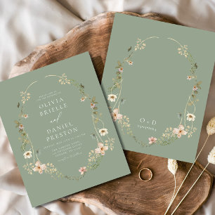 Sage Green Wildflower Garden Wedding Invitation