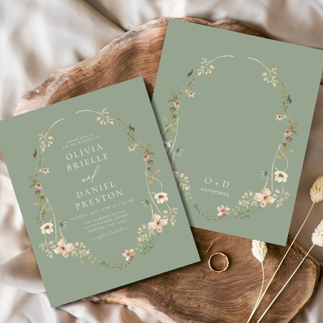 Sage Green Wildflower Garden Wedding Invitation Flyer (Creator Uploaded)