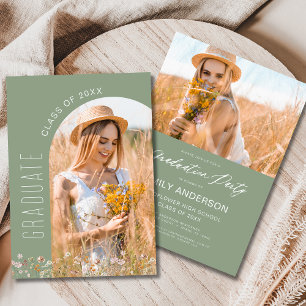 Sage Green Wildflower Graduation Party Arch Photo Invitation