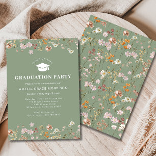 Sage Green Wildflower Graduation Party Boho Bloom Invitation