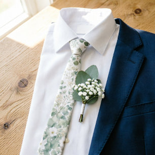 Sage Green Wildflower Meadow Wedding Groomsmen Tie