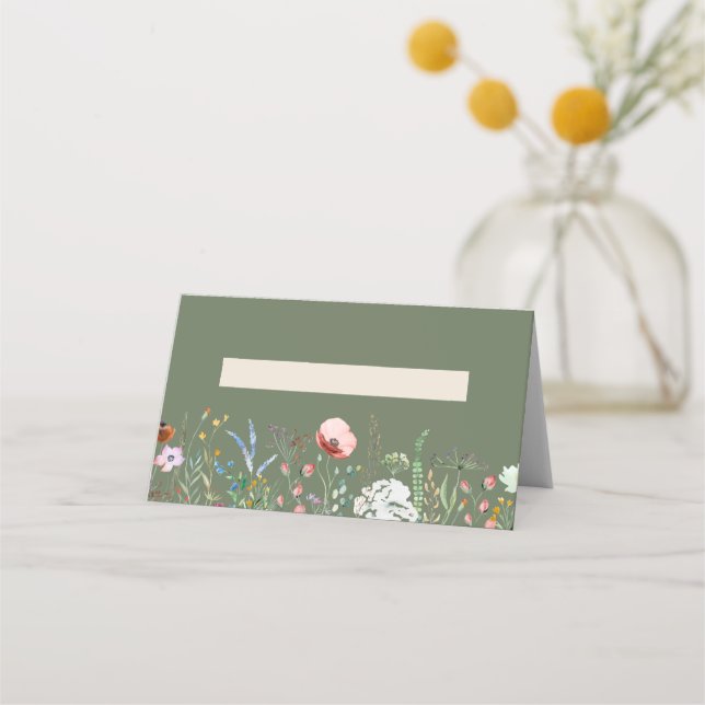 Sage Green Wildflower Meadow Wedding Place Card (Front)
