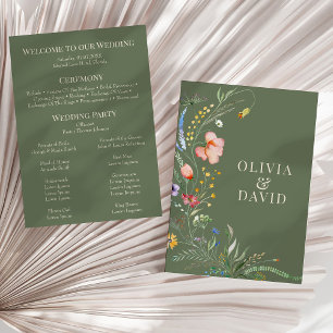 Sage Green Wildflower Meadow Wedding Program Invitation