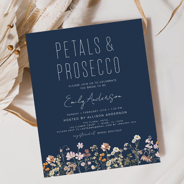 Sage Green Wildflower Petals & Prosecco Invitation (Creator Uploaded)
