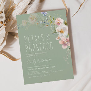 Sage Green Wildflower Petals & Prosecco Invitation