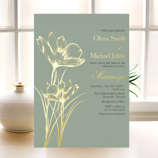 Sage green Wildflower QR code Wedding Invitation