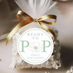 Sage Green Wildflower Ready to Pop Baby Shower  Classic Round Sticker