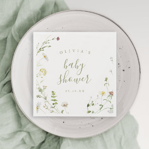Sage Green Wildflower Rustic Boho Baby Shower  Napkin