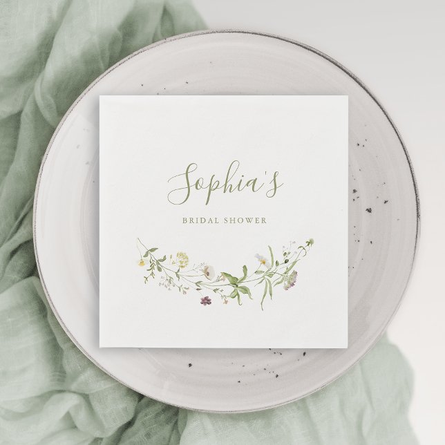 Sage Green Wildflower Rustic Boho Bridal Shower  Napkin (Elegant Wildflower Rustic Boho Bridal Shower Napkins)