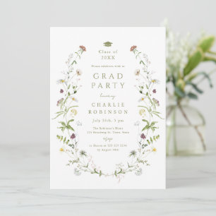 Sage Green Wildflower Rustic Boho Graduation Invitation