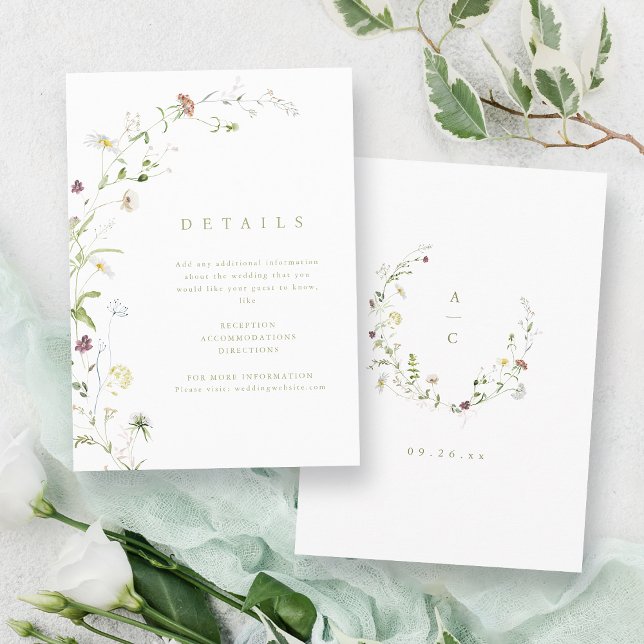 Sage Green Wildflower Rustic Boho Wedding Details Enclosure Card (Sage Green Wildflower Rustic Boho Wedding Details Enclosure Card)