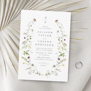 Sage Green Wildflower Rustic Boho Wedding monogram Invitation