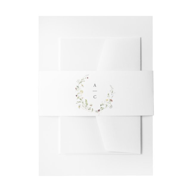 Sage Green Wildflower Rustic Boho Wedding Monogram Invitation Belly Band (Front Example)