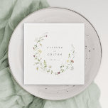 Sage Green Wildflower Rustic Boho Wedding Napkins<br><div class="desc">Elegant delicate watercolor wildflower wreath frames couple names. Pastel palettes of soft yellow, off white, sage green, dusty rose, blush pink, burgundy, and botanical greenery, simple and romantic. Great floral wedding napkins for modern rustic wedding, country garden wedding, and boho wedding in spring and summer. See all the matching pieces...</div>