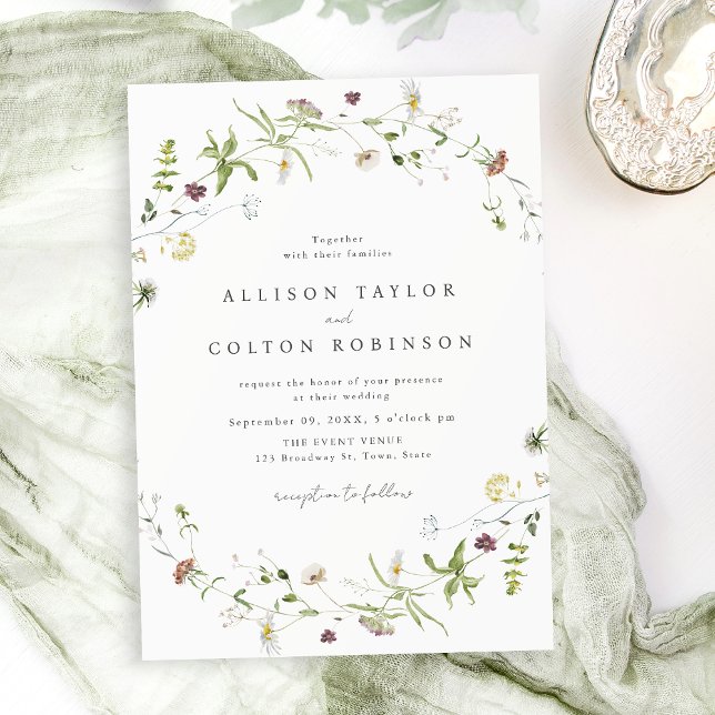 Sage Green Wildflower Rustic Boho Wedding photo Invitation (Elegant Wildflower Rustic Boho Wedding photo Invitation)