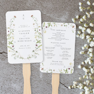 Sage Green Wildflower Rustic Boho Wedding Program Hand Fan