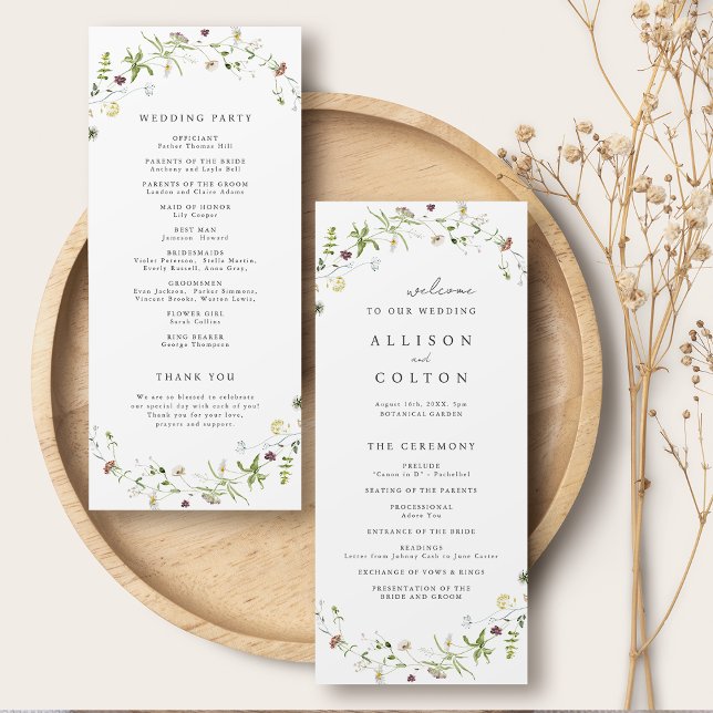 Sage Green Wildflower Rustic Boho Wedding Program Programme (Elegant Wildflower Rustic Boho Wedding Program)