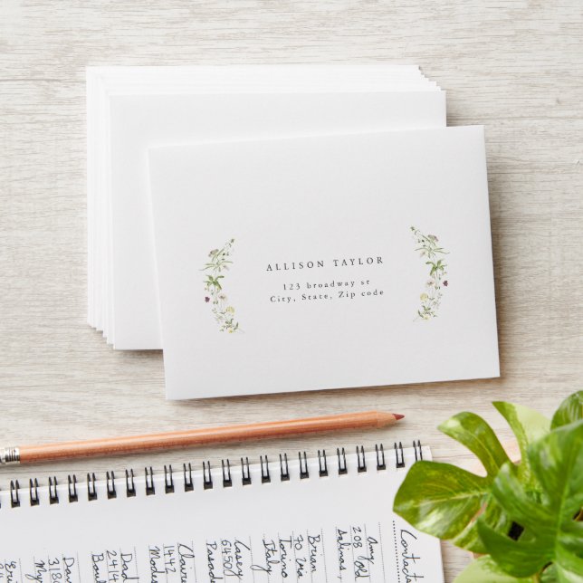 Sage green Wildflower Rustic Boho Wedding RSVP Envelope (Stacked)