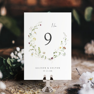 Sage Green Wildflower Rustic Boho Wedding Table Number