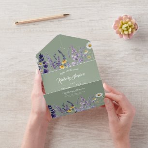 Sage Green Wildflower Rustic Wedding All In One Invitation
