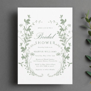 Sage Green Wildflower Silhouette Bridal Shower Invitation