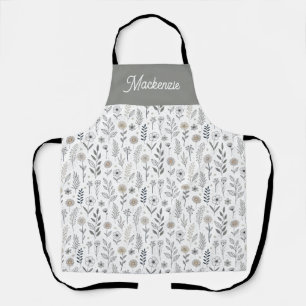 Sage Green Wildflower Sketchbook Custom Name Apron