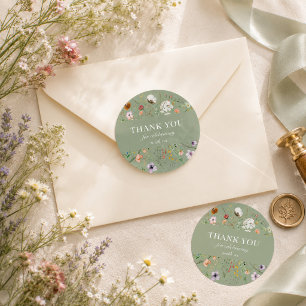 Sage Green Wildflower Thank You Sticker