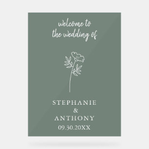 Sage Green Wildflower Wedding Acrylic Sign
