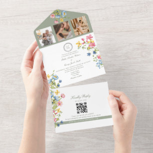 Sage Green Wildflower Wedding All In One Invitation