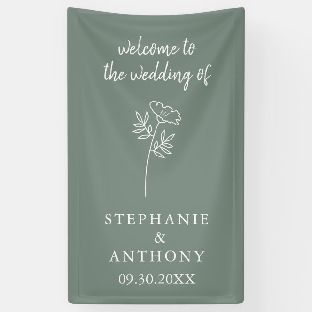 Sage Green Wildflower Wedding  Banner (Vertical)