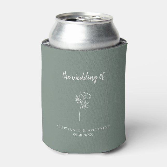 Sage Green Wildflower Wedding  Can Cooler (Can Front)