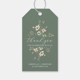 Sage Green Wildflower Wedding Favour Thank You Gift Tags