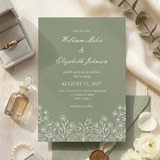 Sage Green Wildflower Wedding Invitation (Creator Uploaded)