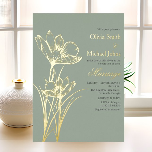 Sage green Wildflower Wedding Invitation (Creator Uploaded)