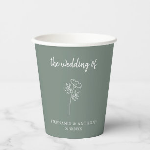Sage Green Wildflower Wedding  Paper Cups