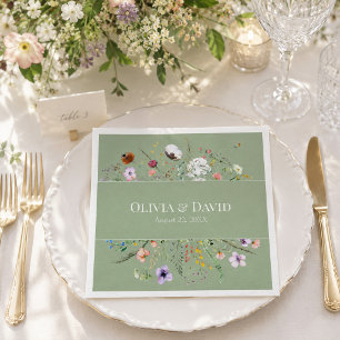 Sage Green Wildflower Wedding Paper Napkins