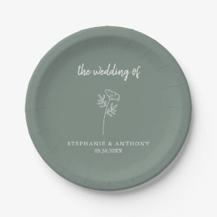 Sage Green Wildflower Wedding  Paper Plate