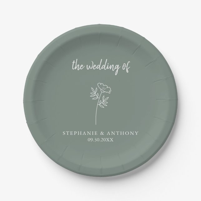 Sage Green Wildflower Wedding  Paper Plate (Front)