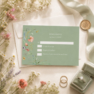 Sage Green Wildflower Wedding RSVP Card