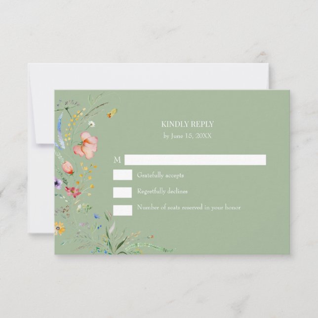 Sage Green Wildflower Wedding RSVP Card (Front)