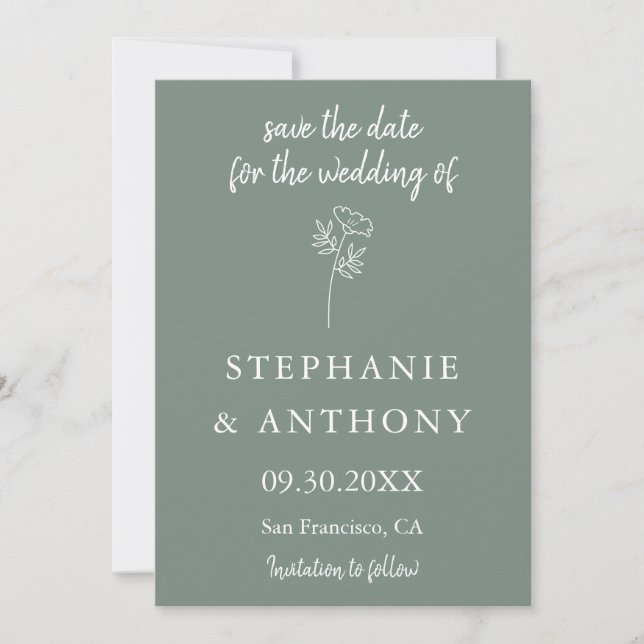 Sage Green Wildflower Wedding  Save The Date (Front)