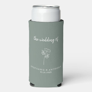Sage Green Wildflower Wedding  Seltzer Can Cooler