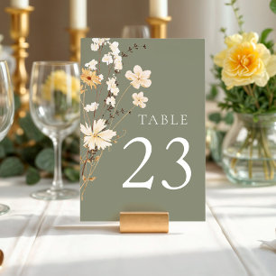 Sage Green Wildflower Wedding Table Number
