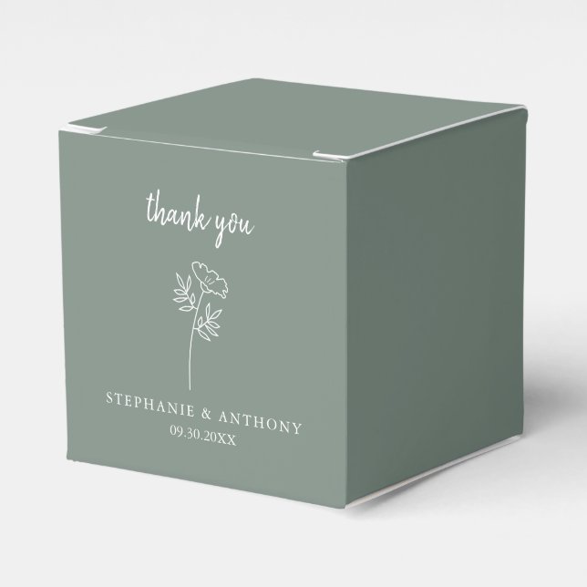 Sage Green Wildflower Wedding Thank You    Favour Box (Front Side)