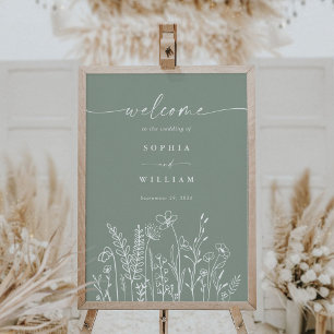 Sage Green Wildflower Wedding Welcome Sign