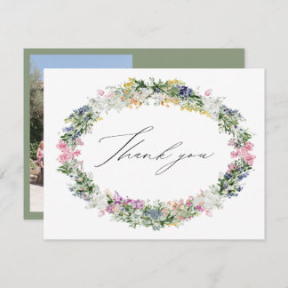 Sage Green Wildflower Wreath Wedding Bridal Shower Thank You Card